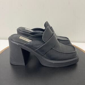 Steve Madden Heeled Loafers Women 8M Black Leather‎ Slip-On Platform Chunky Y2K